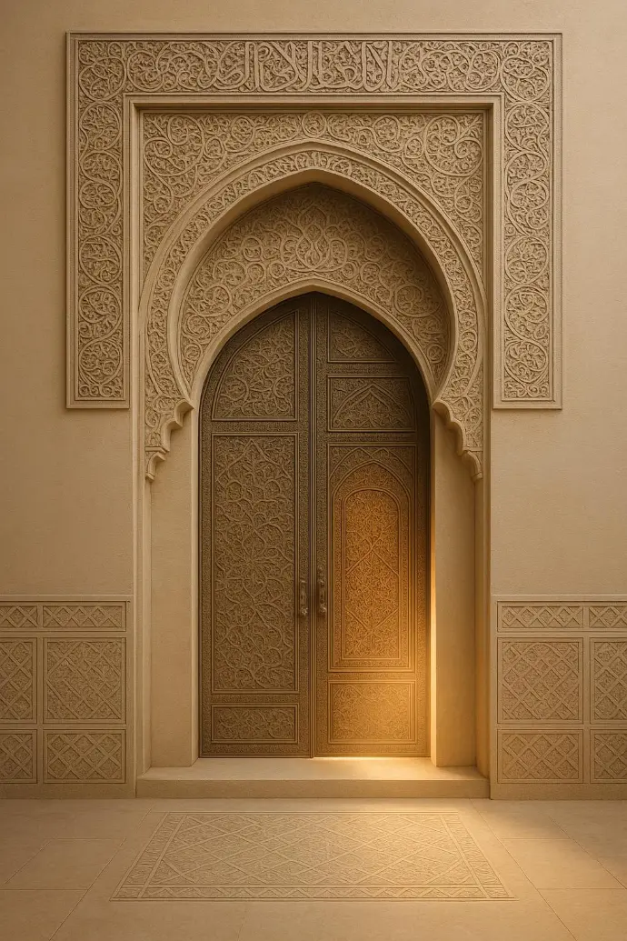 Puerta tradicional de estilo árabe con detalles ornamentales