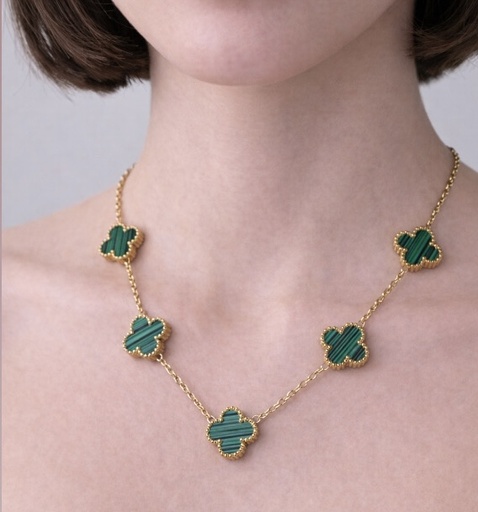 COLLAR VAN TREBOL VERDE Y DORADO